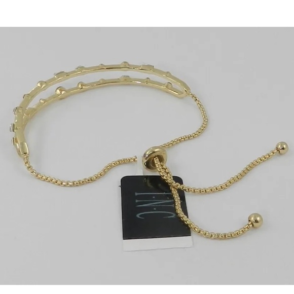 NWT INC Bracelet - gold tone ball slider style w/ clear crystals, baguettes - Picture 5 of 14